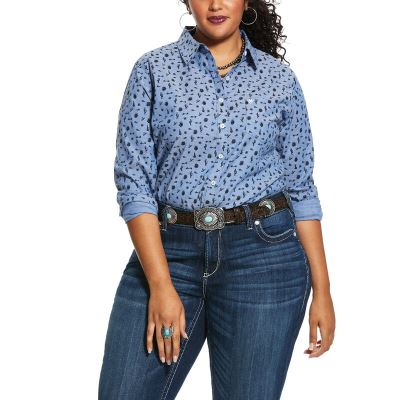 Ariat Western: Wrinkle Resist Kirby Stretch Camisa Mujer - Azules (CNYQH1487)